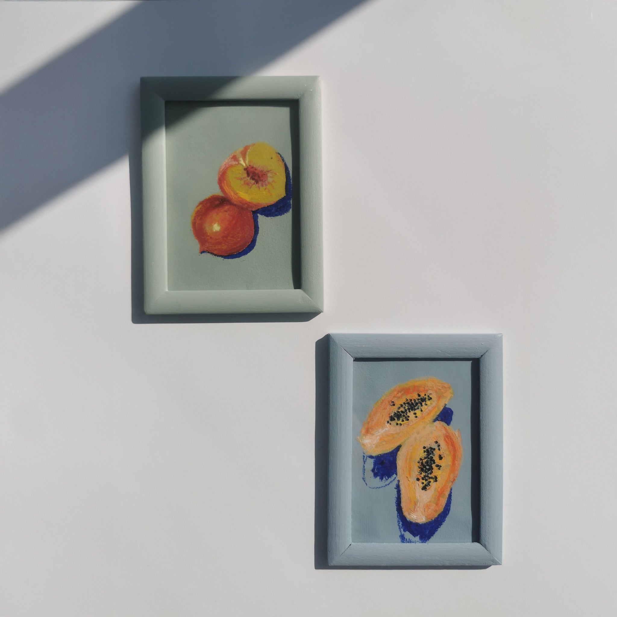 Pfirsiche, Original-Ölpastellzeichnung